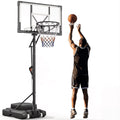 FirstAsk 44" Portable Basketball Hoop with Shatter-Proof Polycarbonate Backboard, 5.25-10ft Height Adjustable Basketball Goal, Indoor/Outdoor Use