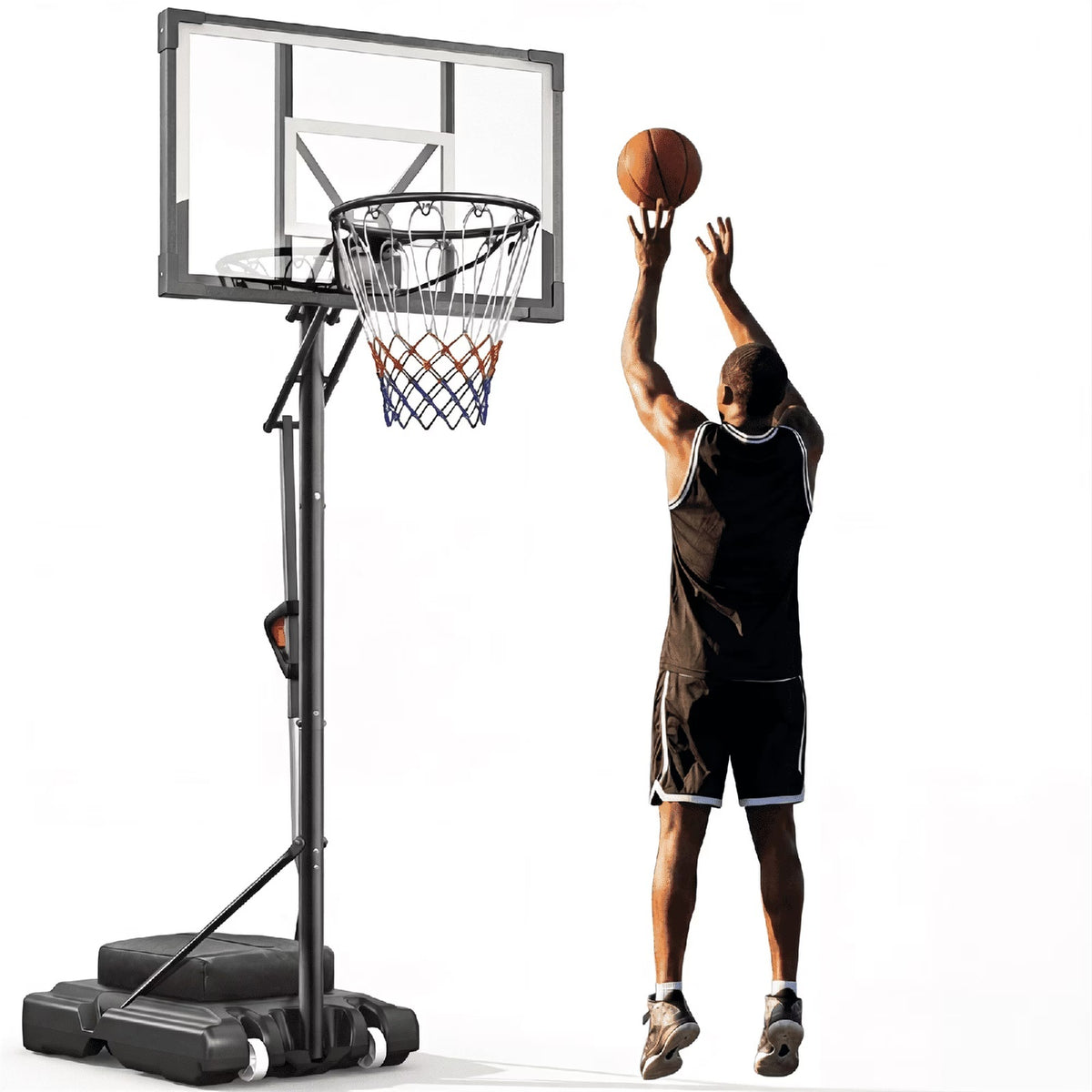 FirstAsk 44" Portable Basketball Hoop with Shatter-Proof Polycarbonate Backboard, 5.25-10ft Height Adjustable Basketball Goal, Indoor/Outdoor Use
