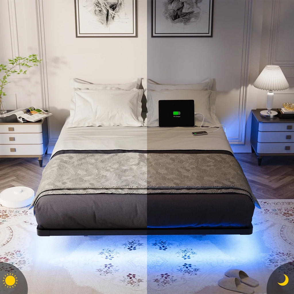 Dayago Floating Bed Frame Full Size with Smart LED Lights and Charging Station, Standard Bed Frames