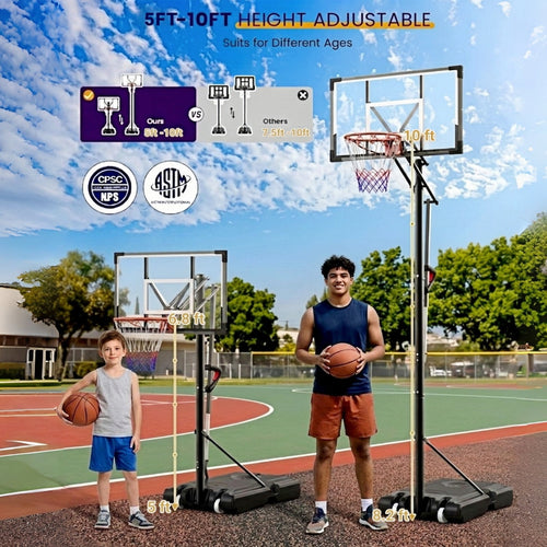 Bexfil Basketball Hoop Outdoor 44 Inch PC Backboard, 5FT-10FT Adjustable Basketball Goal, Portable Basketball Hoop for Kids,Teens,Adults in Backyard, Driveway and Indoor