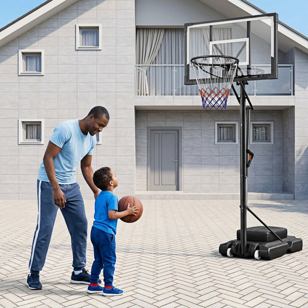 Bexfil 44'' Portable Adjustable Basketball Goal Hoop Stand System, 5.3-10 FT Adjustable with Weight Bag Wheels Outdoor